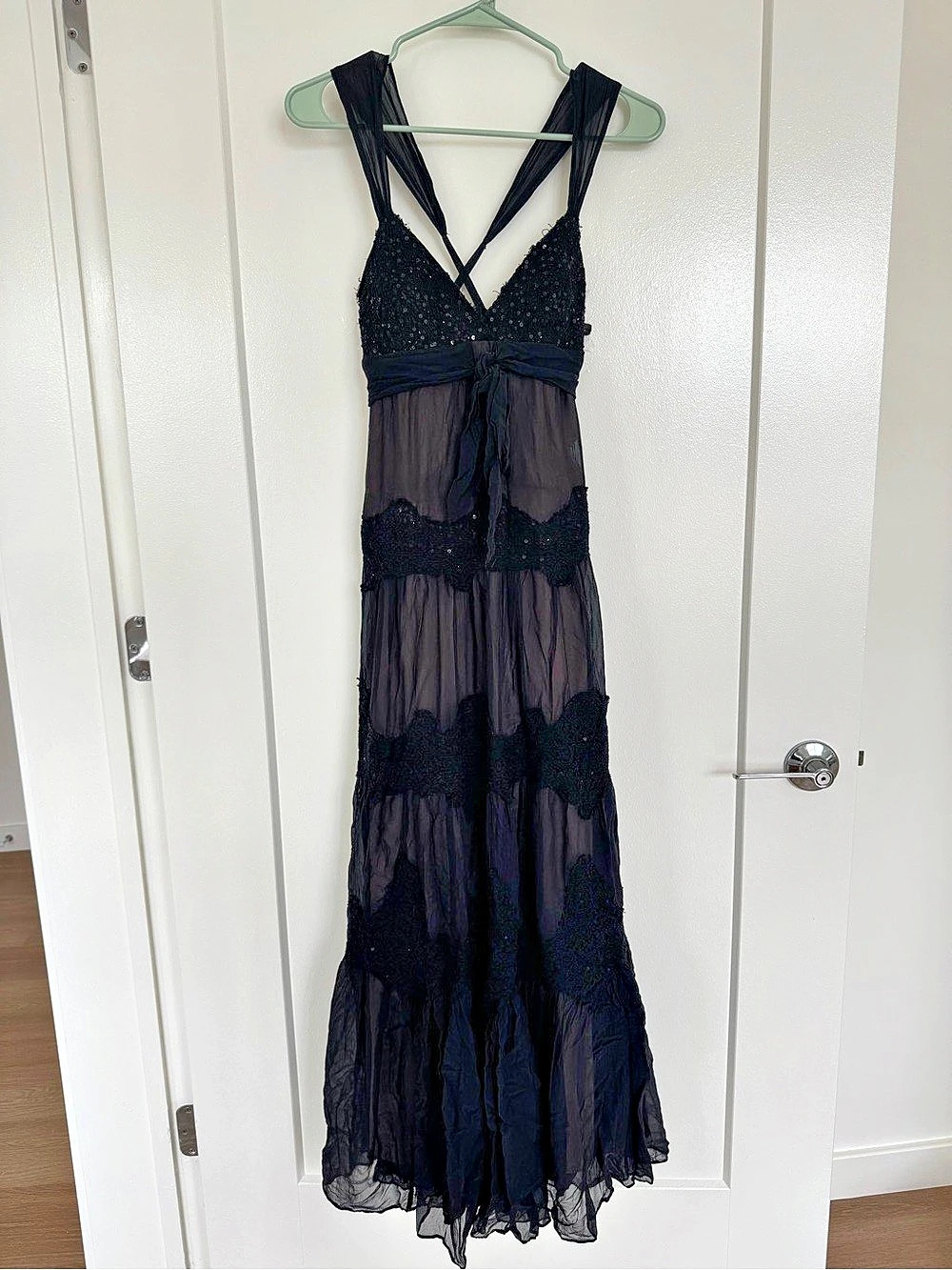BCBGMaxAzria Black Silk Lace Dress Y2K Goth